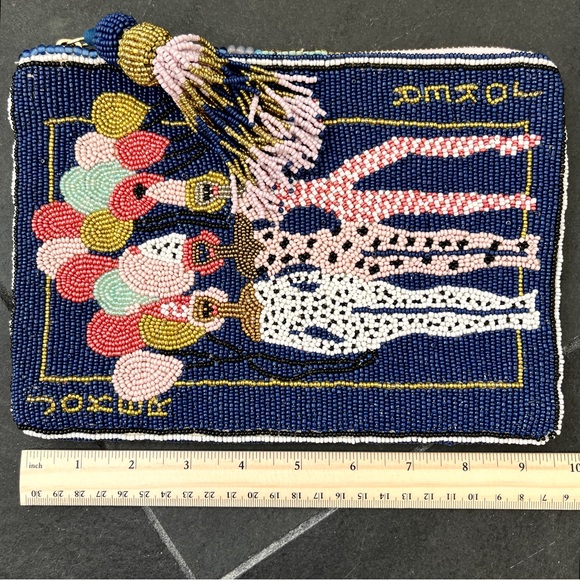 Anthropologie, beaded clutch purse, playing card joker design. - Picture 11 of 11